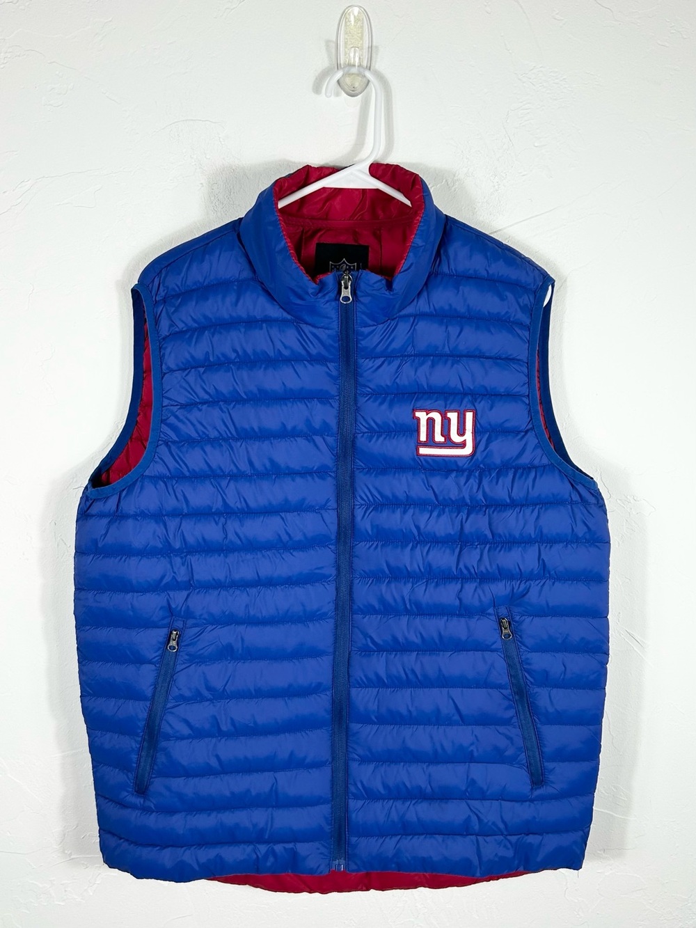 👁️NFL Team Apparel New York Giants Puffer Vest Blue Red Size L Large NY Football
